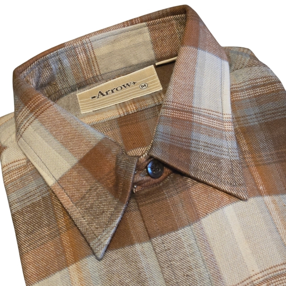 Y2K Arrow Plaid Flannel Shirt Men’s M Brown Beige Rust Blue | NWOT - Picture 7 of 15